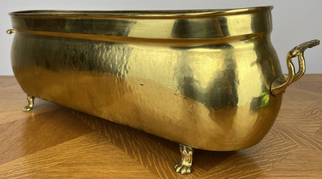 Plant Pot Vintage Style Brass Jardiniere Planter Trough with Handles LOT 60290