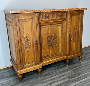 Sideboard Antique French Marble Top Cabinet Carved Storage Cupboard LOT 23710