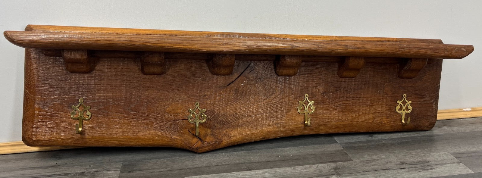 Coat Rack Antique French Oak 4 Hooks Wall Mounted Carved Rack LOT 28372