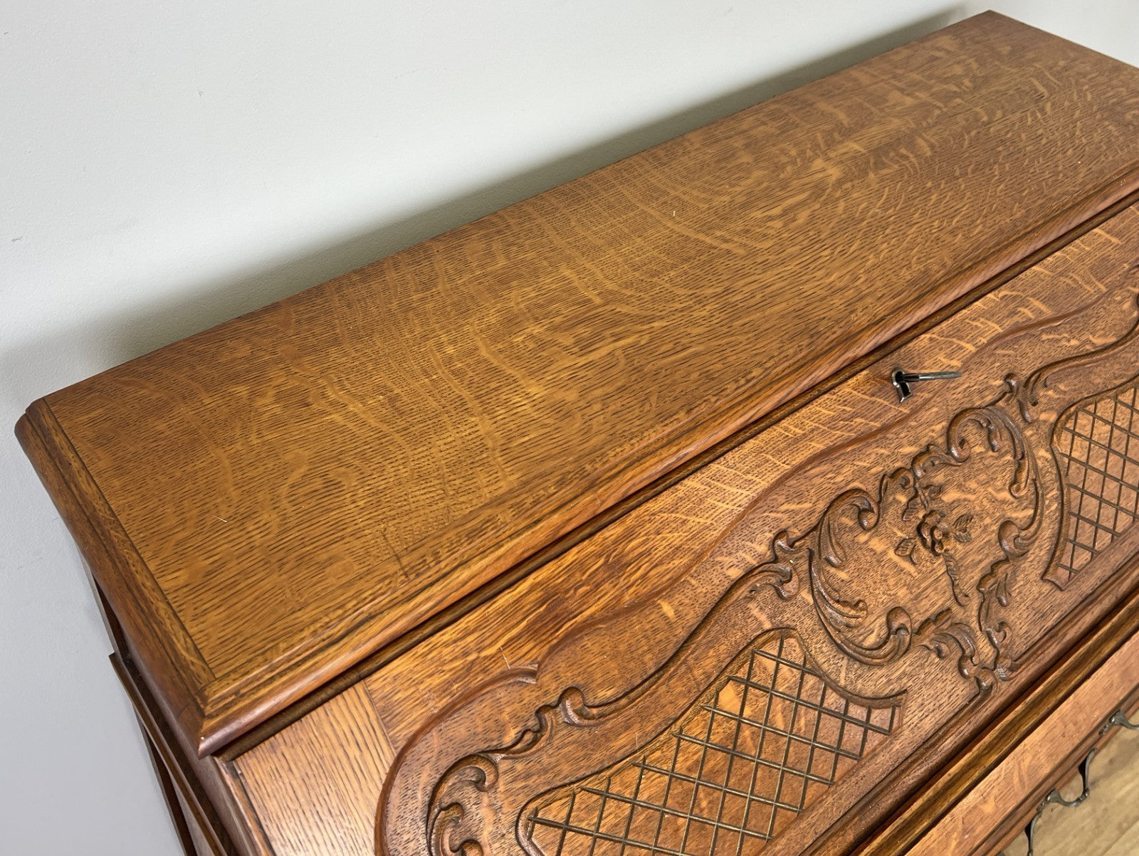 Secretaire Writing Desk Vintage French Louis Oak Rare Bureaux Cabinet LOT 615412