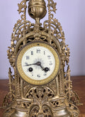 Mantel Clock Vintage French Style Architectural Brass Garniture Set LOT 46454