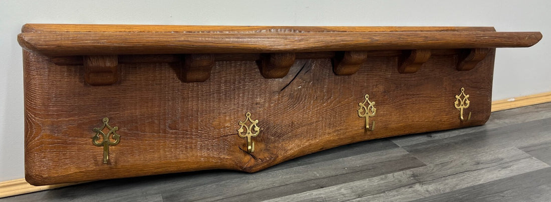 Coat Rack Antique French Oak 4 Hooks Wall Mounted Carved Rack LOT 28370