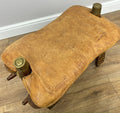 Footstool Vintage Style Oak Stool Brass Upholstered Leather Seat LOT 49579