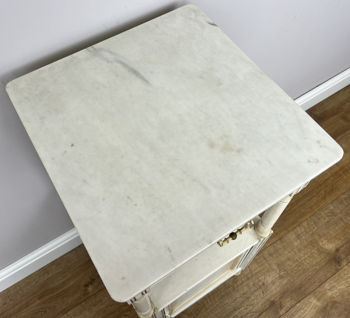 Bedside Table Antique French Style Marble Top Oak Cabinet Nightstand LOT 622412