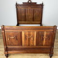 Bed Antique French Style Oak Double Bed Frame Carved Headboard LOT 60940