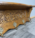 French Vintage Coat Rack Oak 5 Hooks Ornate Wall Shelf Carved Coat LOT 44436