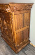 Cabinet Antique French Oak Carved Lion Mask Detail Cupboard with Key LOT 4053