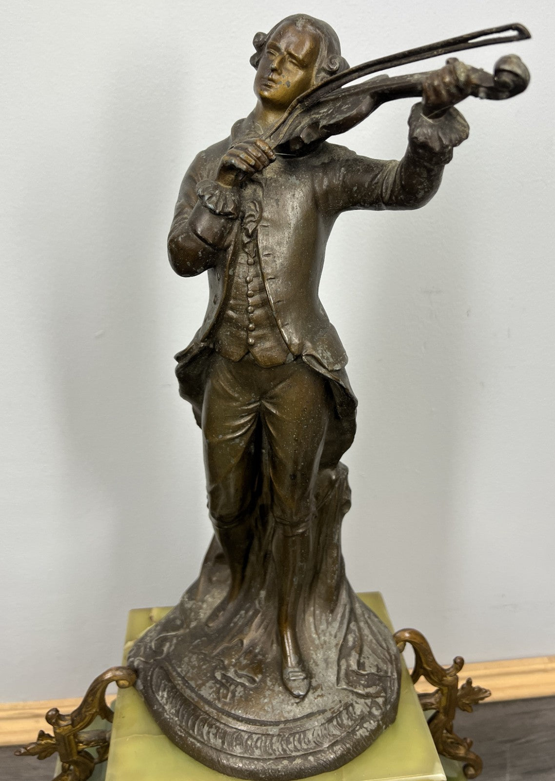 Clock Set Vintage French Onyx Brass Mantel Clock with 4-Arm Candelabras LOT 44134