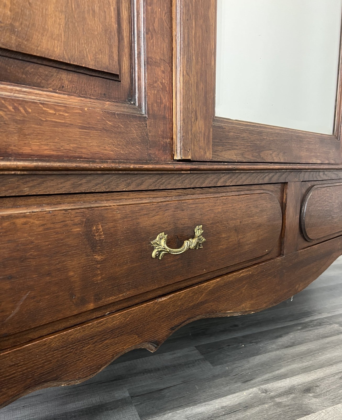 Wardrobe Antique French Style Oak Mirrored Door Carved Armoire LOT 47967