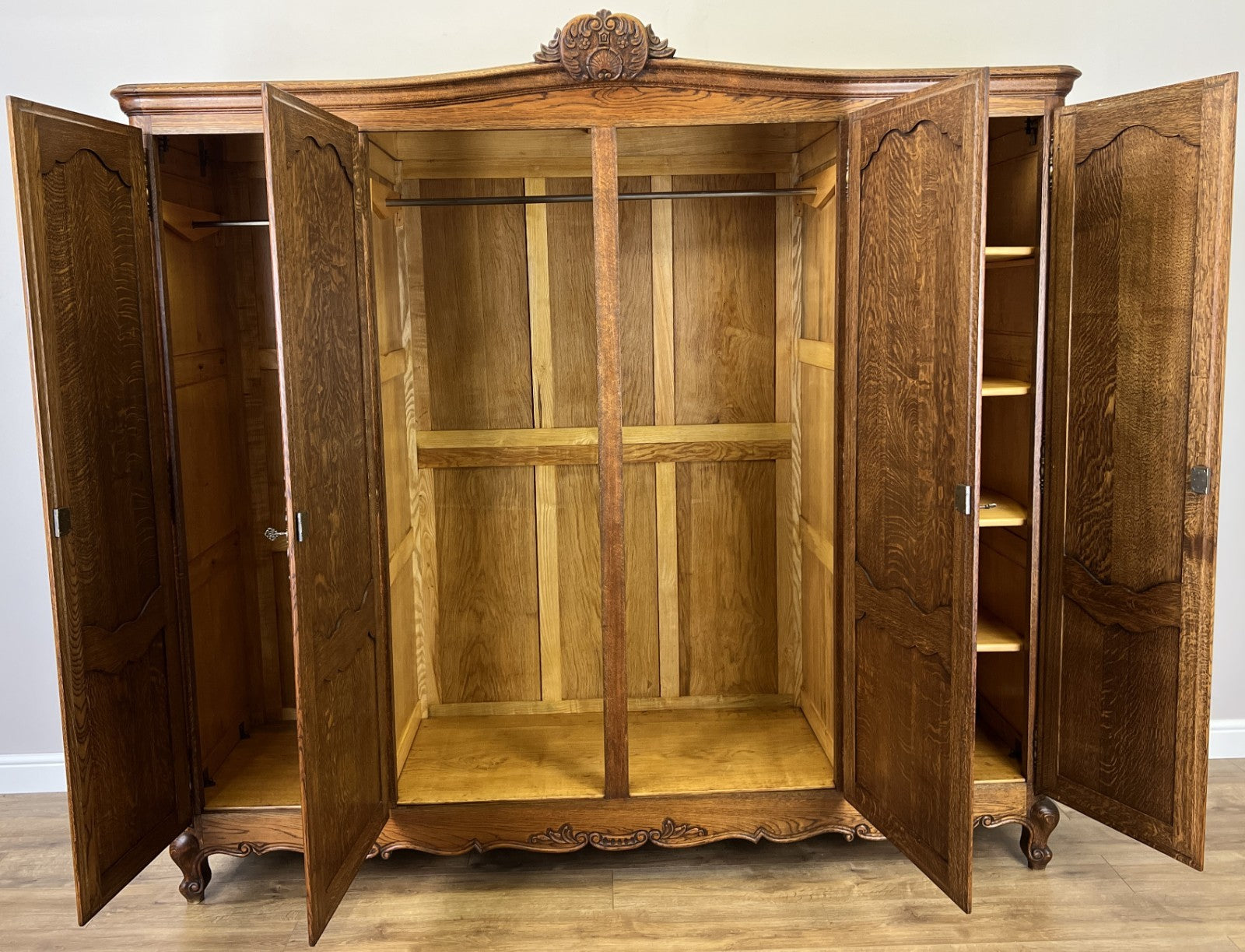 Wardrobe Vintage French Louis XVI Style Oak Four Door Carved Armoire LOT 482712