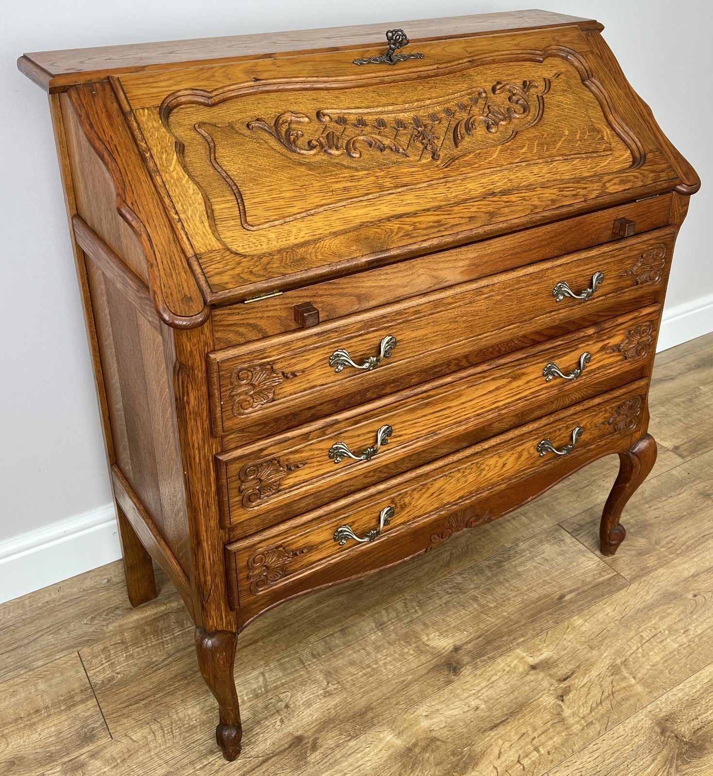 Secretaire Writing Desk Vintage French Style Oak Rare Bureaux Cabinet LOT 60912
