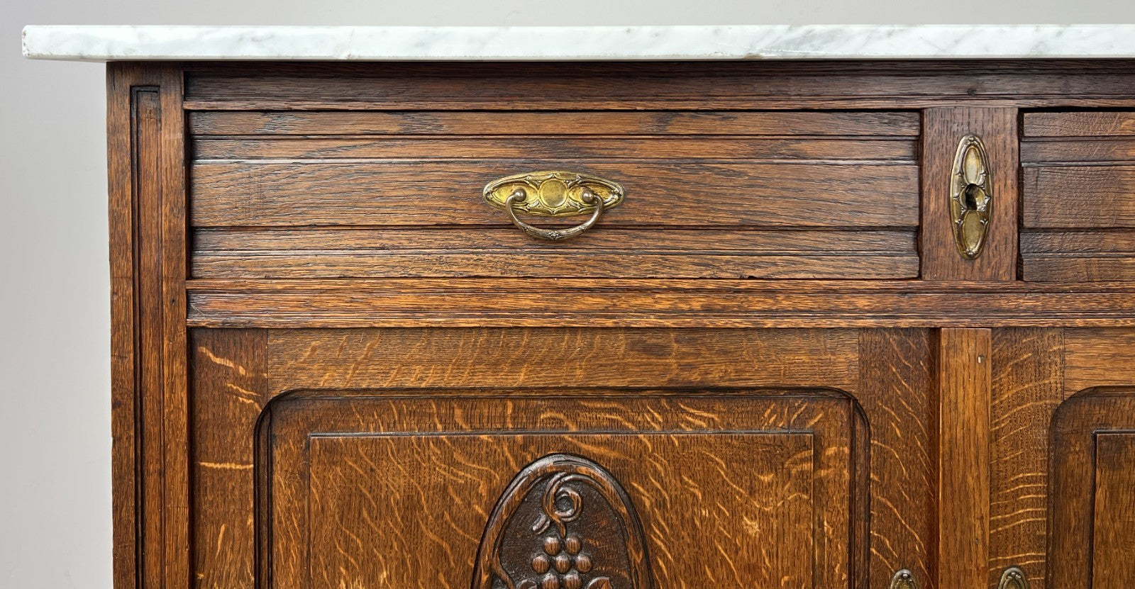 Cabinet Antique French Style Marble Top Oak Sideboard Carved Cupboard LOT 63122