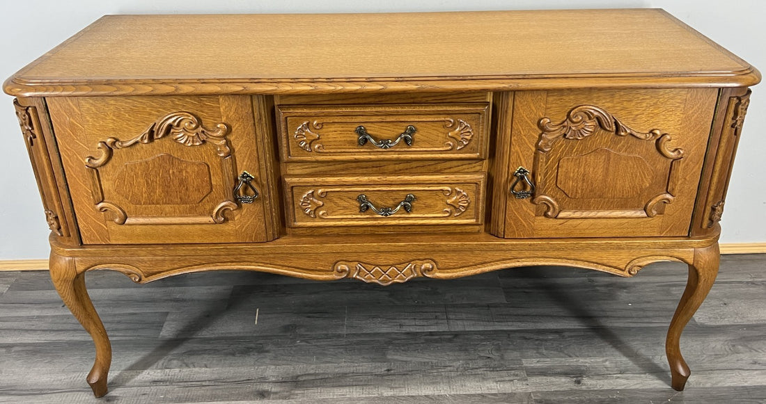 Cabinet Vintage French Louis XVI Style Carved Desk 2 Drawers Sideboard LOT 45090