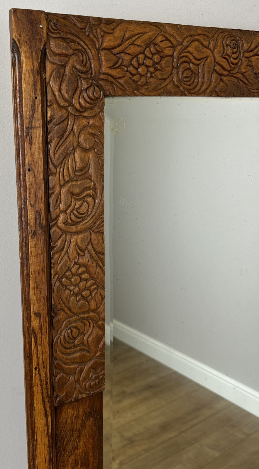 Mirror Antique French Style Wall Mirror Oak Carved Decorative Frame LOT 61852