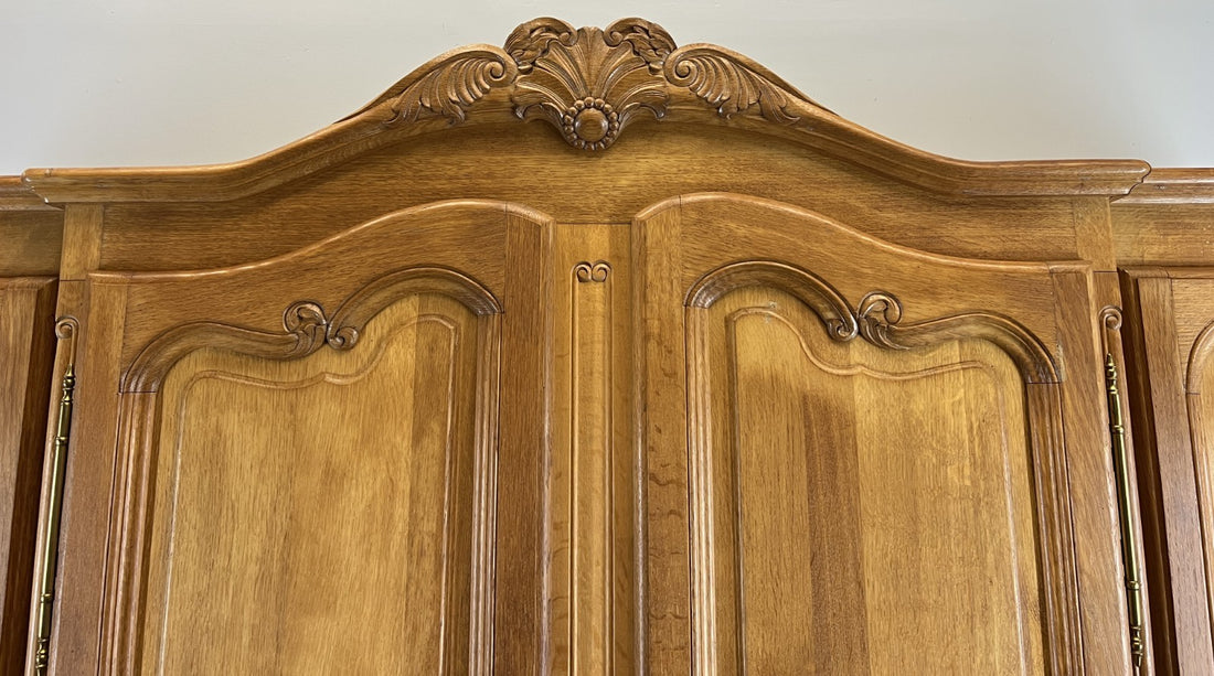 Wardrobe Vintage French Louis XVI Oak 4 Door  Armoire with Shelves LOT 41600