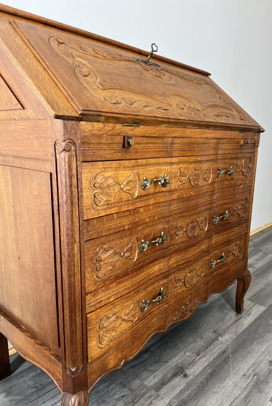 Secretaire Writing Desk Vintage French Louis Oak Rare Bureaux Cabinet LOT 44639