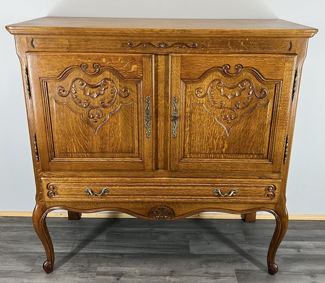 Cabinet Vintage French Louis XVI Style Oak Cupboard Carved Sideboard LOT 40170