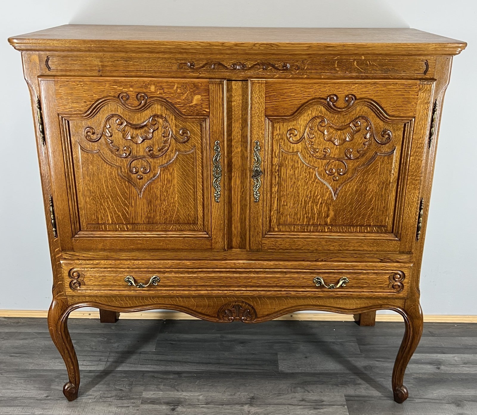 Cabinet Vintage French Louis XVI Style Oak Cupboard Carved Sideboard LOT 40170