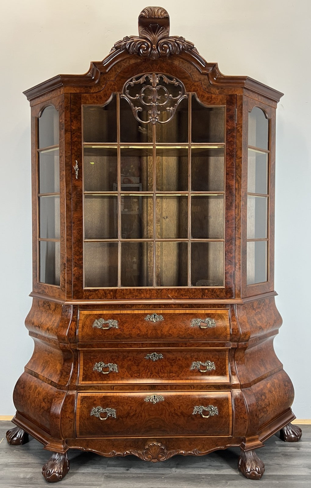 Bookcase Vintage French Carved Glass Doors Sideboard Drawers Cabinet LOT 44901