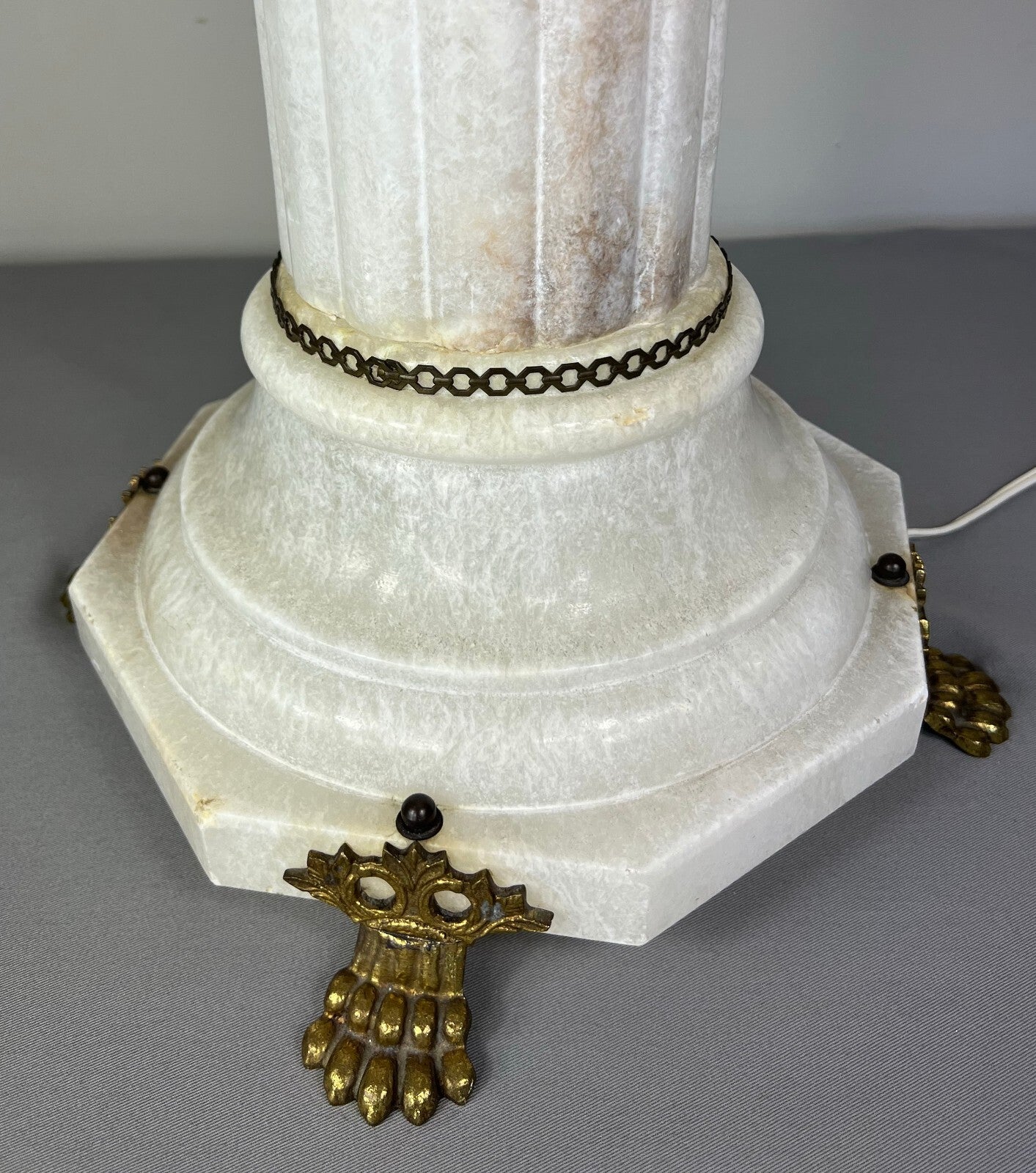 Pedestal Lamp Vintage French Style Alabaster Brass Lighting LOT 50877