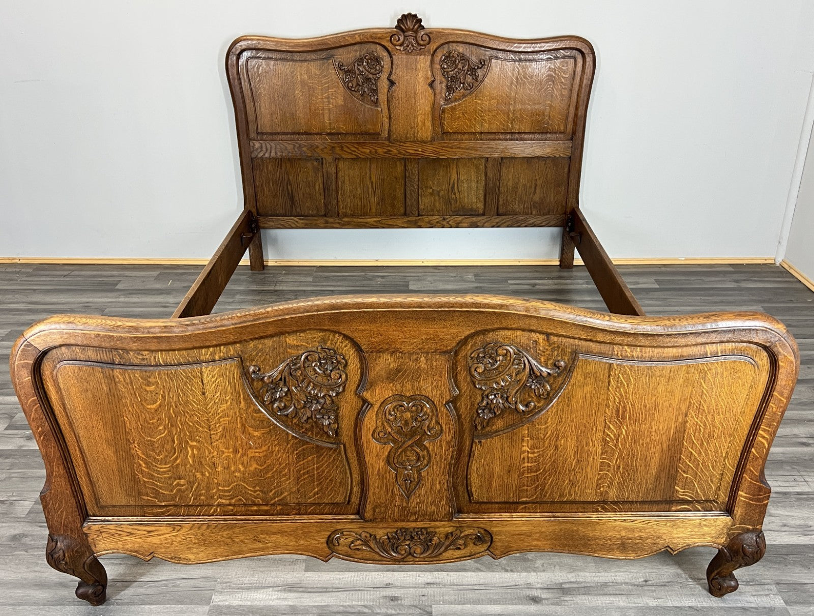 Bed Vintage French Louis XVI Double Bed Frame Oak Carved Headboard LOT 45870