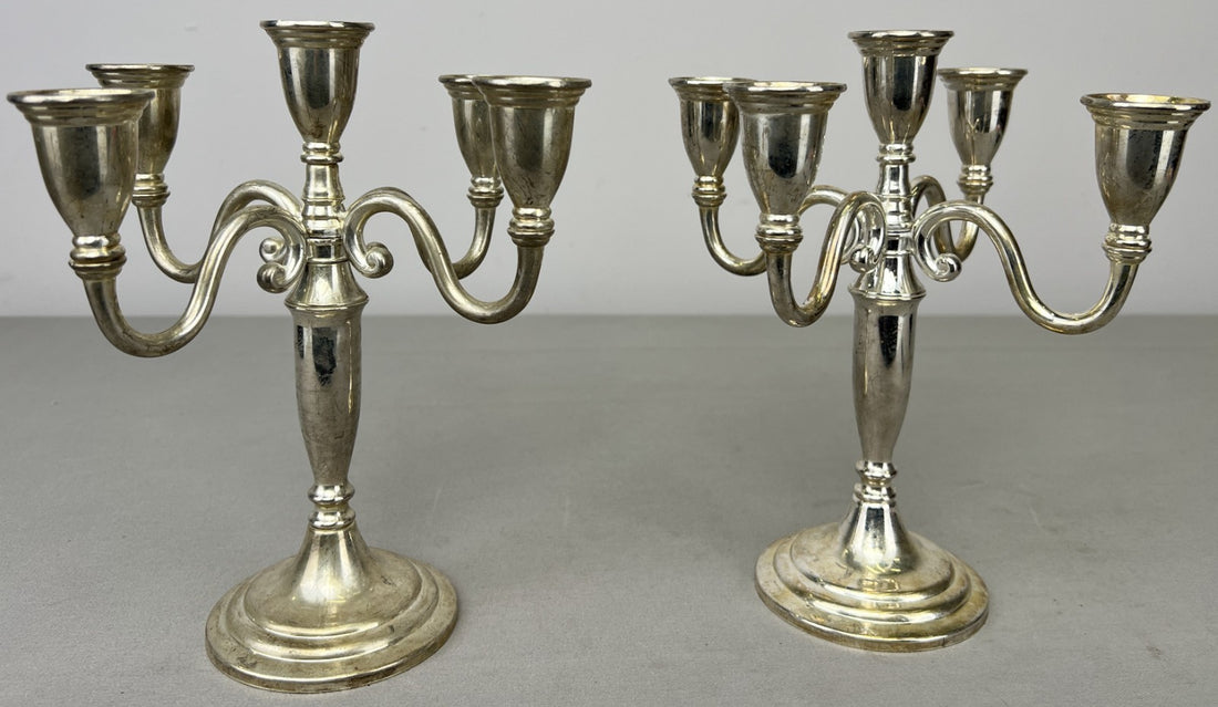 Pair of Candelabras Vintage French Style Metal Five Arm Candle Holders LOT 6485