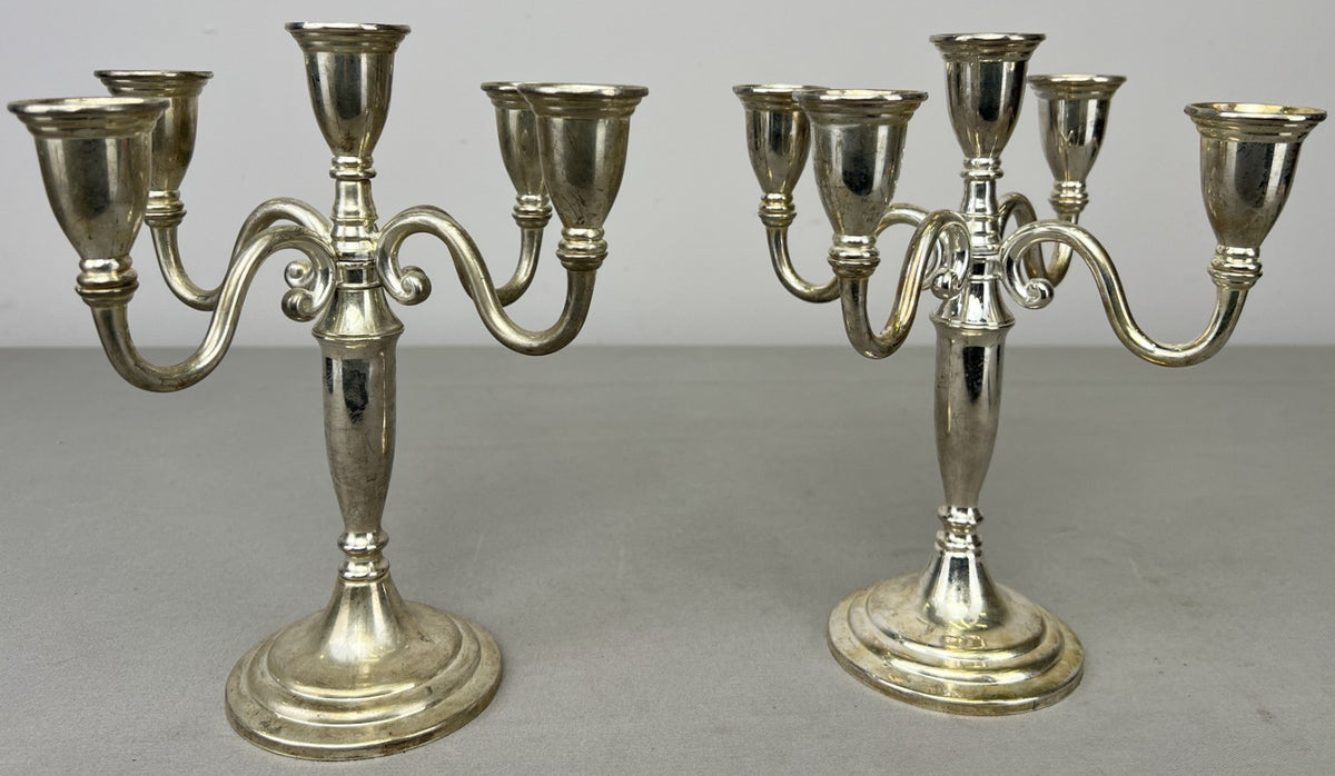Pair of Candelabras Vintage French Style Metal Five Arm Candle Holders LOT 6485