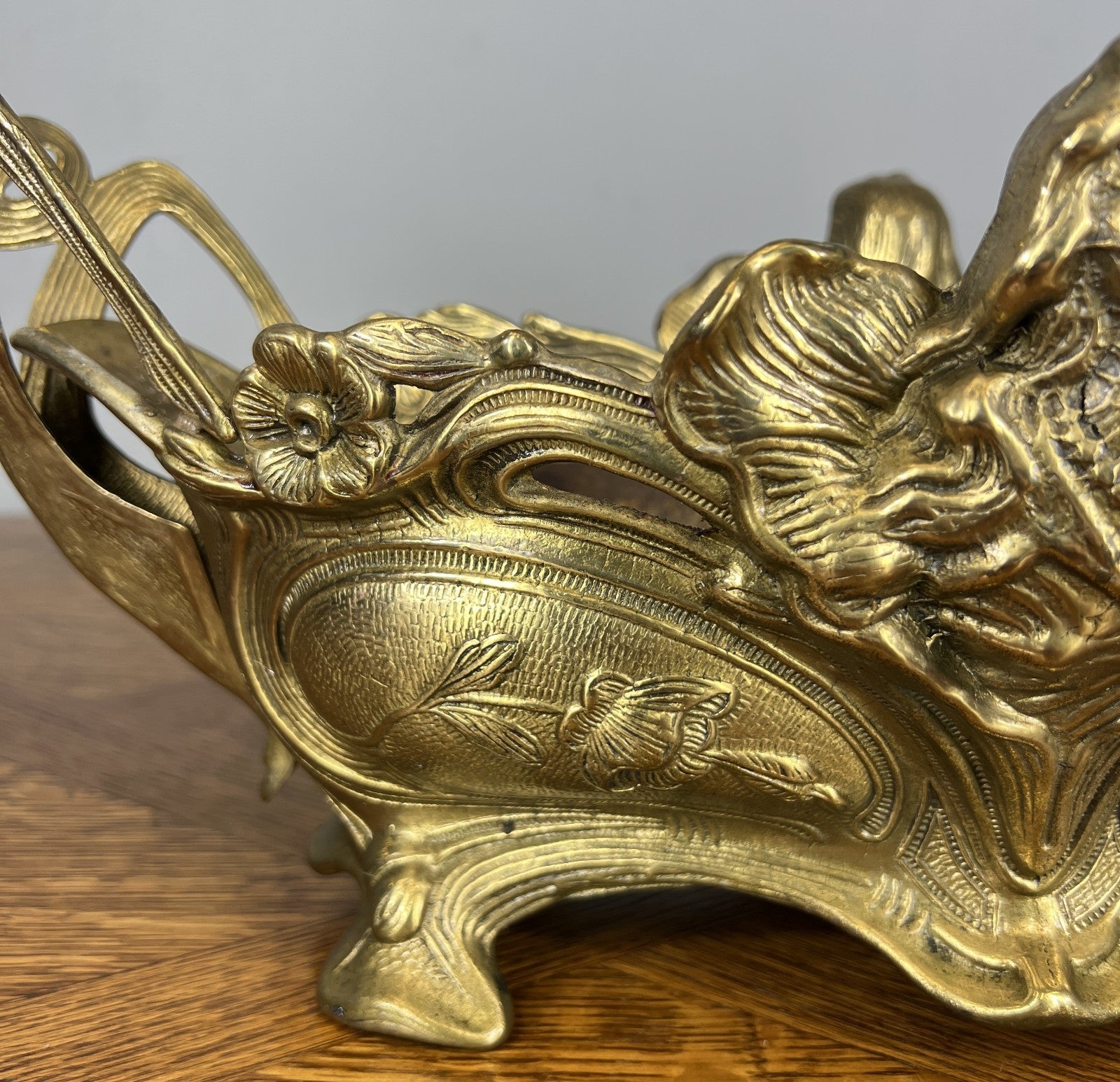 French Art Nouveau Jardiniere, Antique Brass Planter Brass Ornate LOT 46795