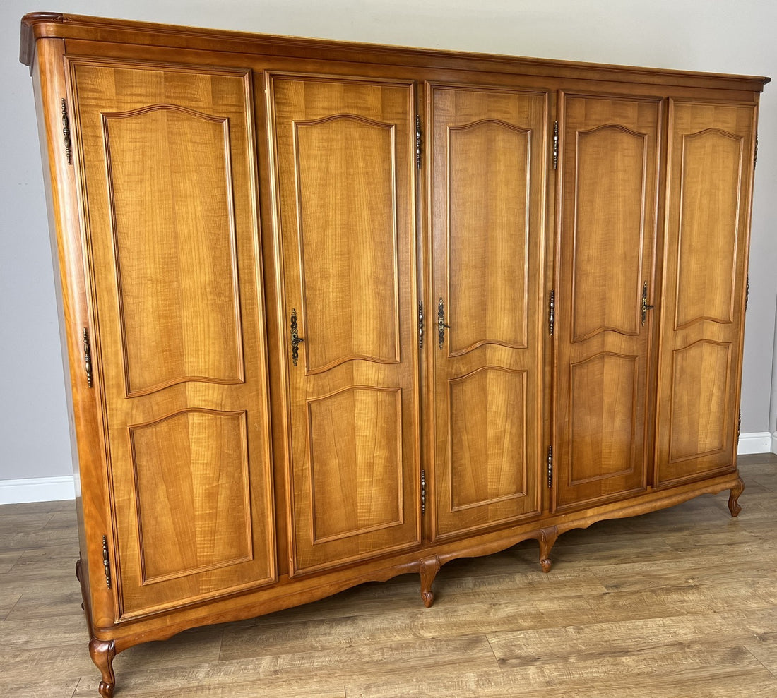 Wardrobe Vintage French Louis XVI Style Five Door Carved Armoire LOT 49850