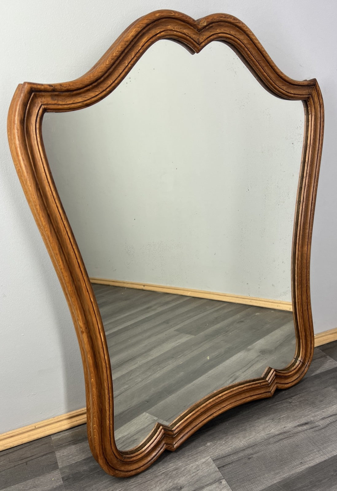 Vintage French Oak Wall Mirror with Curved Frame Wall Decor LOT 43880