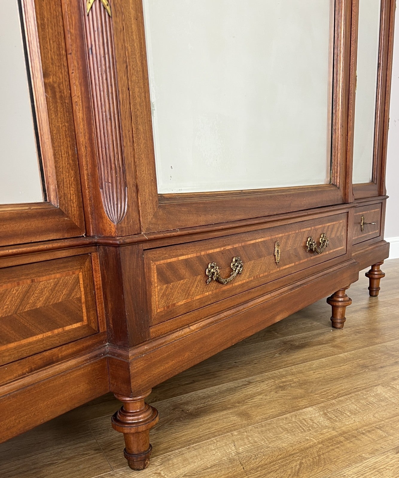 Wardrobe Antique French Style Three Door Inlaid Burr Mirrored Armoire LOT 61636