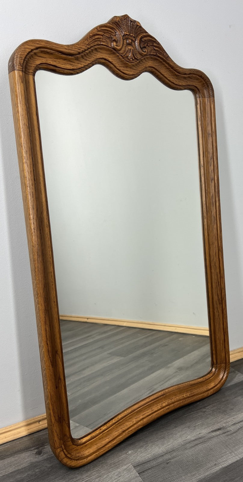 Vintage French Oak Wall Mirror Ornate Shell Crest Carved Wall Decor LOT 43820