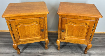 Pair of Bedside Tables Vintage French Oak Cabinets Carved Nightstands LOT 37260