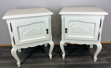 Pair of Bedside Tables Antique French Style Shabby Chic Carved Cabinets LOT 29860