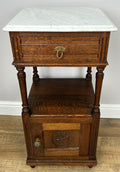 Pair of Bedside Tables Antique French Marble Top Carved Oak Cabinets LOT 49162