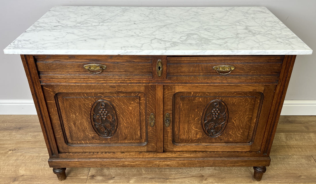 Cabinet Antique French Style Marble Top Oak Sideboard Carved Cupboard LOT 63120
