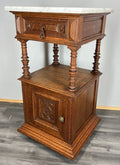 Pair of Bedside Tables Antique French Marble Top Oak Cabinets Carved LOT 43296