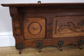 French Vintage Coat Rack Oak 7 Hooks Wall Shelf Carved Coat Hanger LOT 49928