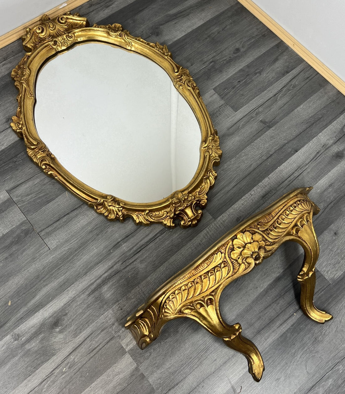 Mirror Vintage French Style Decorative Wall Mirror with Console Shelf LOT 28920