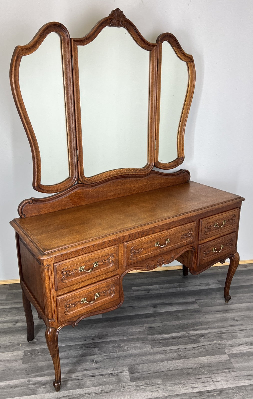 Vintage Dressing Table with Mirror French Oak Louis Vanity Table Makeup LOT 47970
