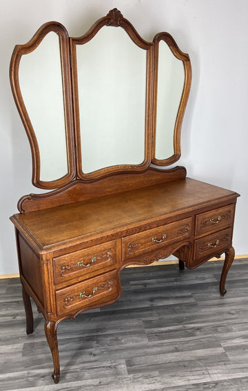 Vintage Dressing Table with Mirror French Oak Louis Vanity Table Makeup LOT 47970
