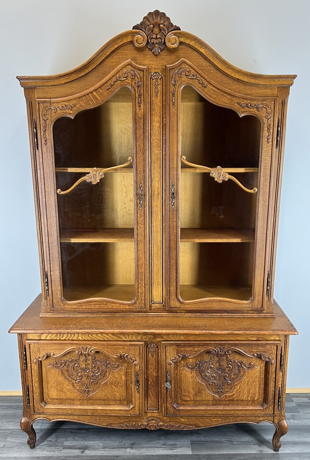 Bookcase Vintage French Louis XIV Oak Display Cabinet Carved Sideboard LOT 45780