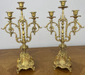 Candelabras Vintage French Brass Pair Ornate 3 Arm Candle Holders LOT 60451
