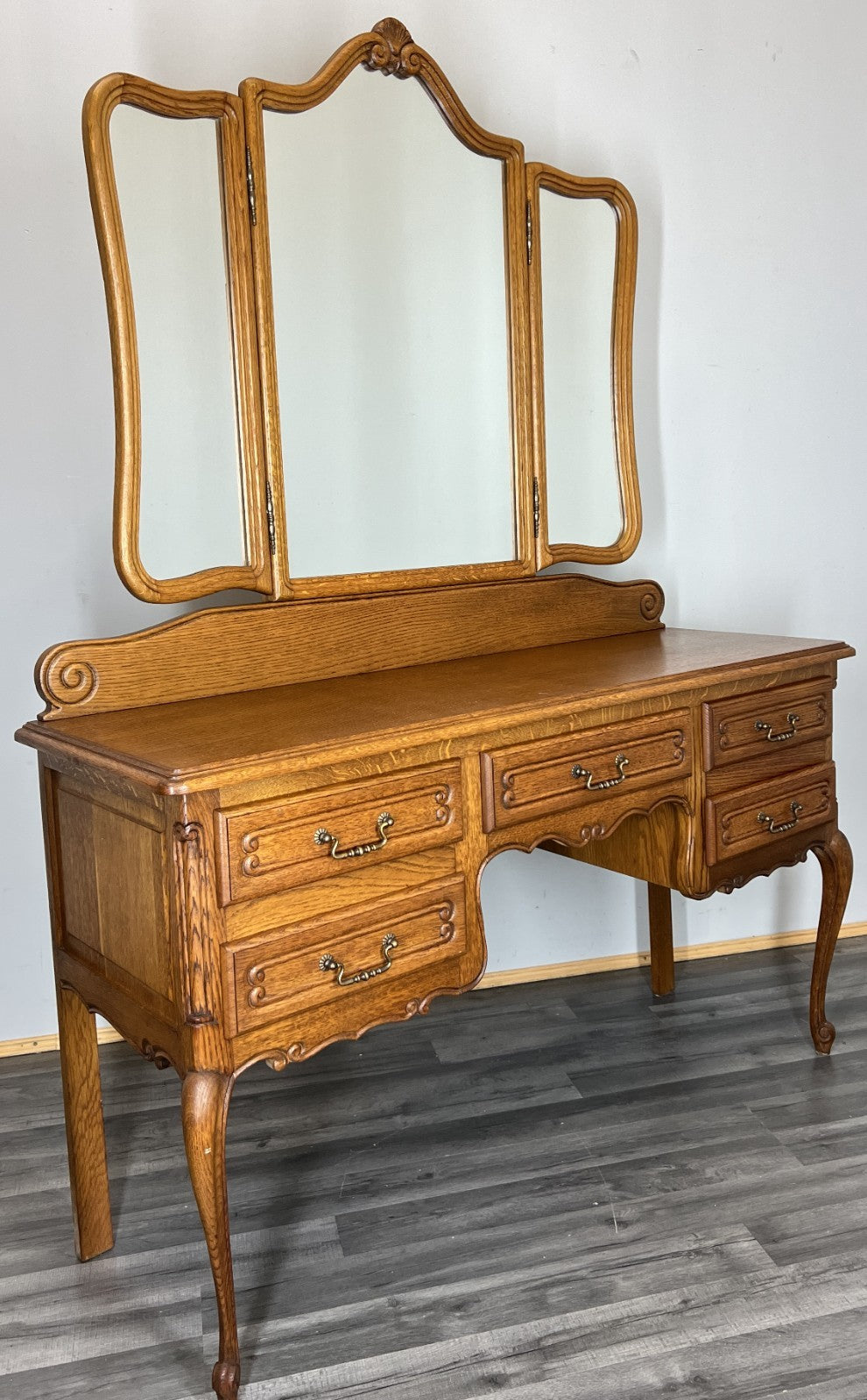 Vintage Dressing Table with Mirror French Oak Louis Vanity Table Makeup LOT 45570