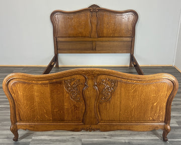 Bed Vintage French Louis XVI Double Bed Frame Oak Carved Headboard LOT 46050