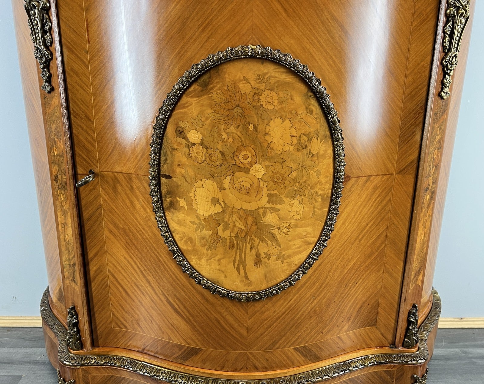 Cabinet Vintage French Marble Top Inlaid Sideboard with Brass Ormolu LOT 43313