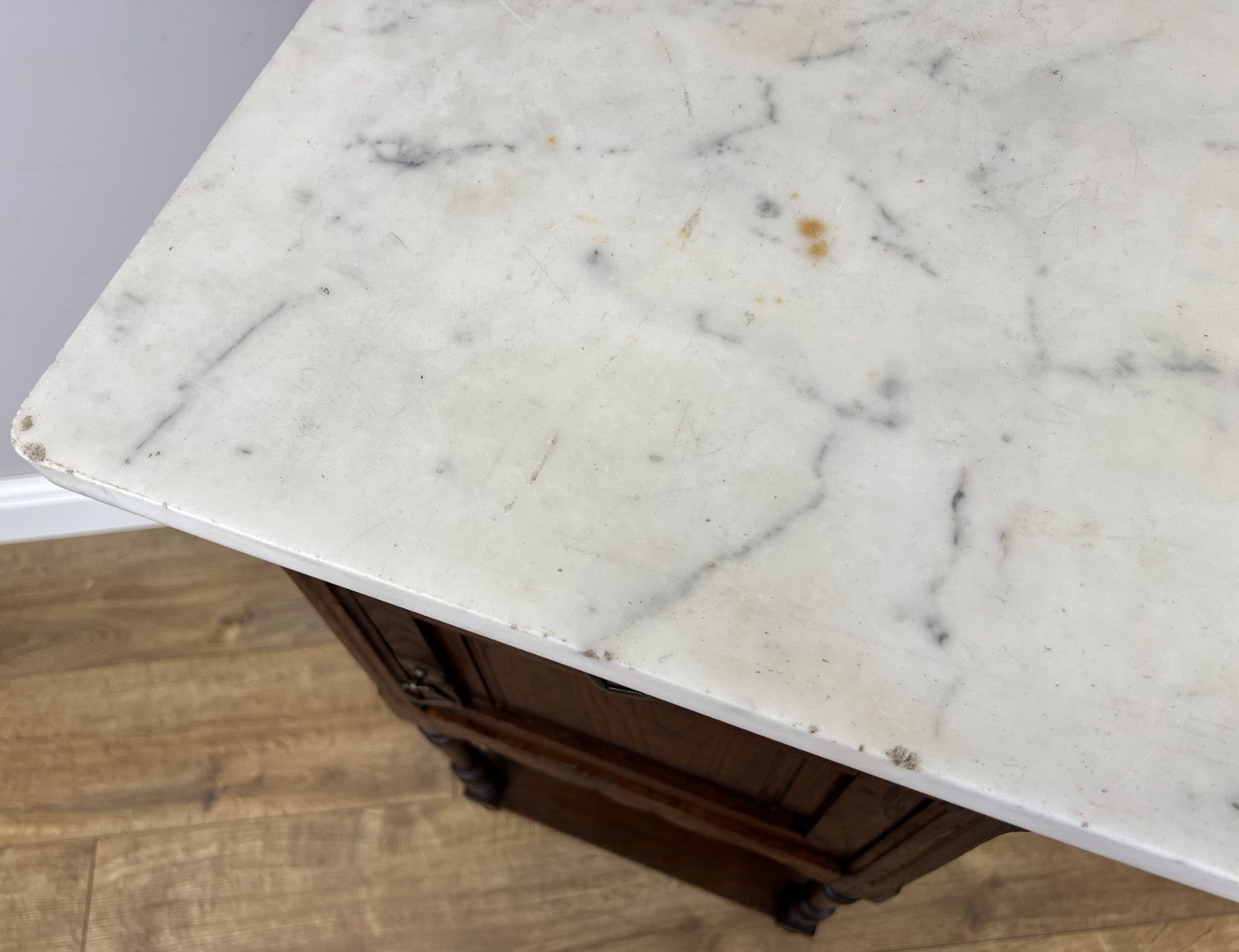 Bedside Table Antique French Style Marble Top Oak Cabinet Nightstand LOT 624613