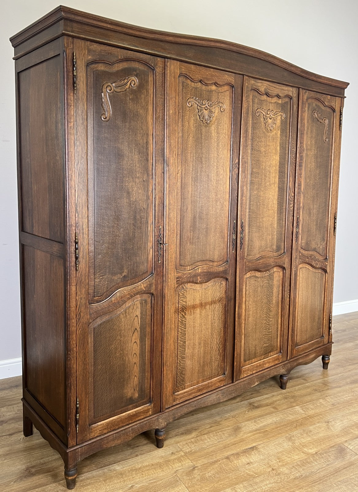 Wardrobe Vintage French Louis XVI Style Oak Four Door Carved Armoire LOT 6505