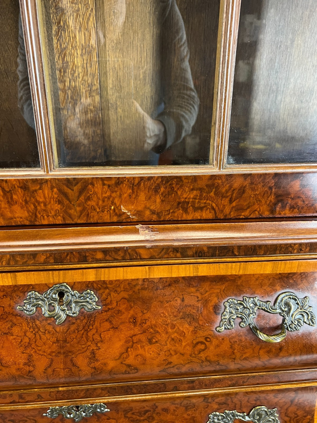 Bookcase Vintage French Carved Glass Doors Sideboard Drawers Cabinet LOT 44906