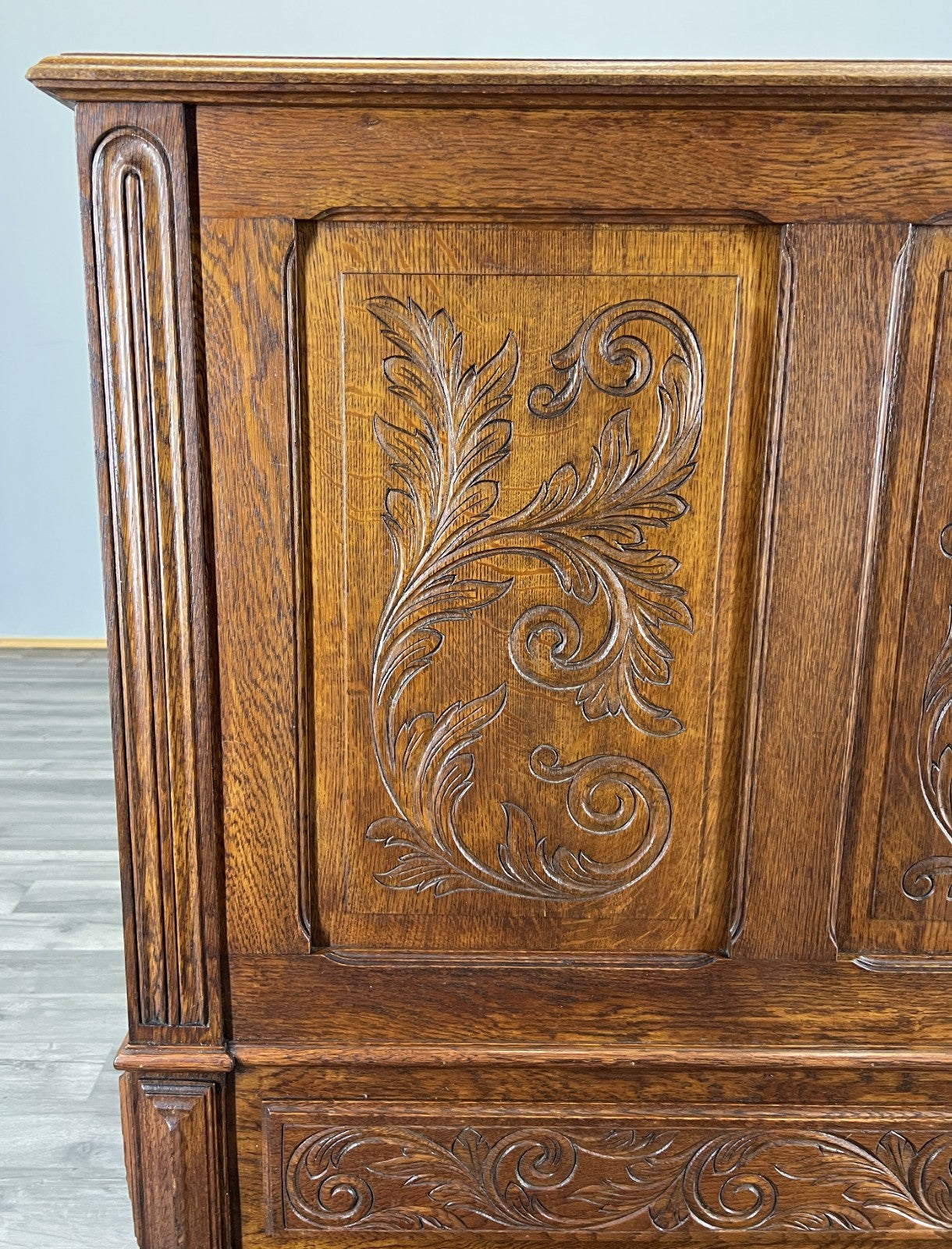 Bed Antique French Style Oak Double Bed Frame Carved Headboard LOT 47395